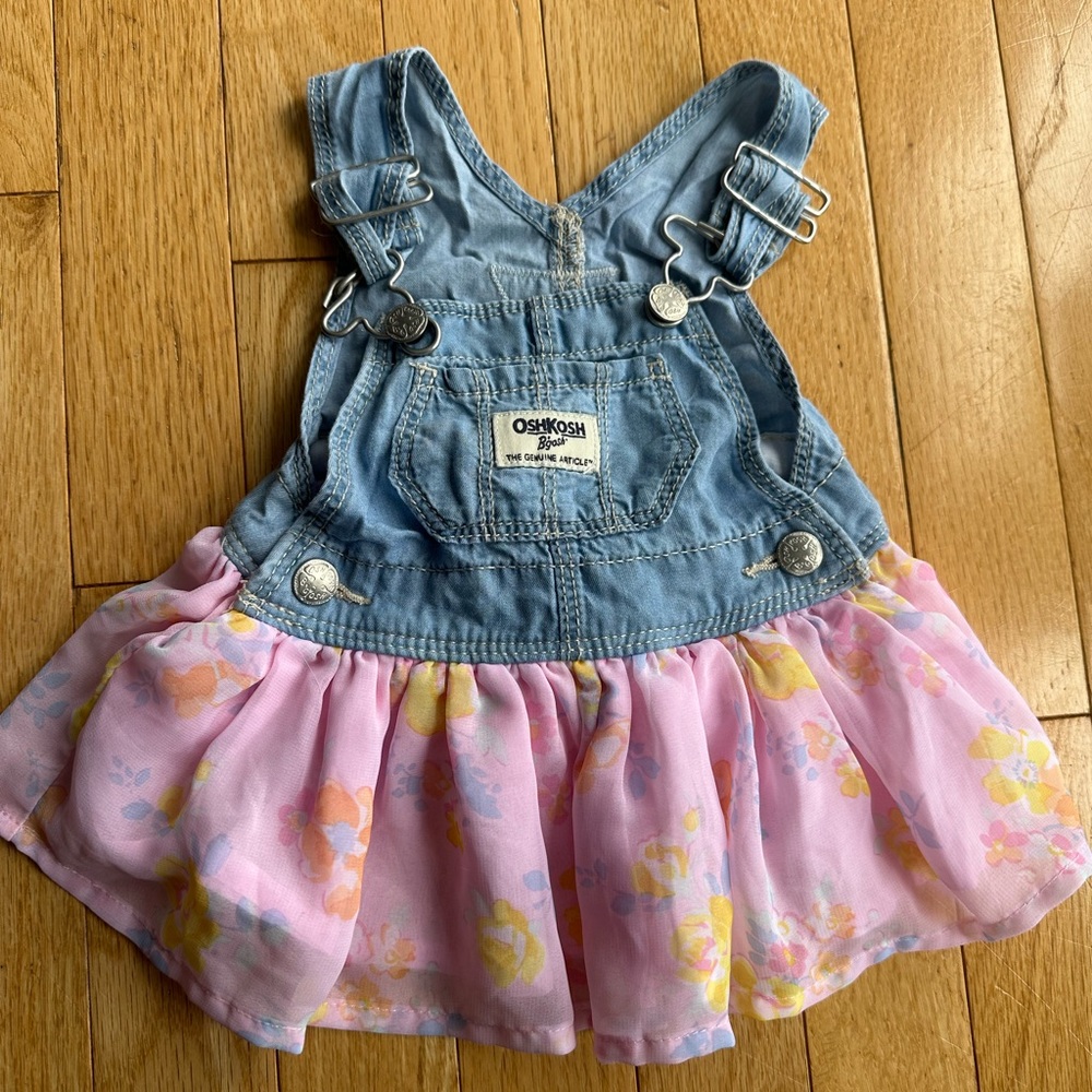 OshKosh B'gosh Denim and Pink Floral Overall Dress
